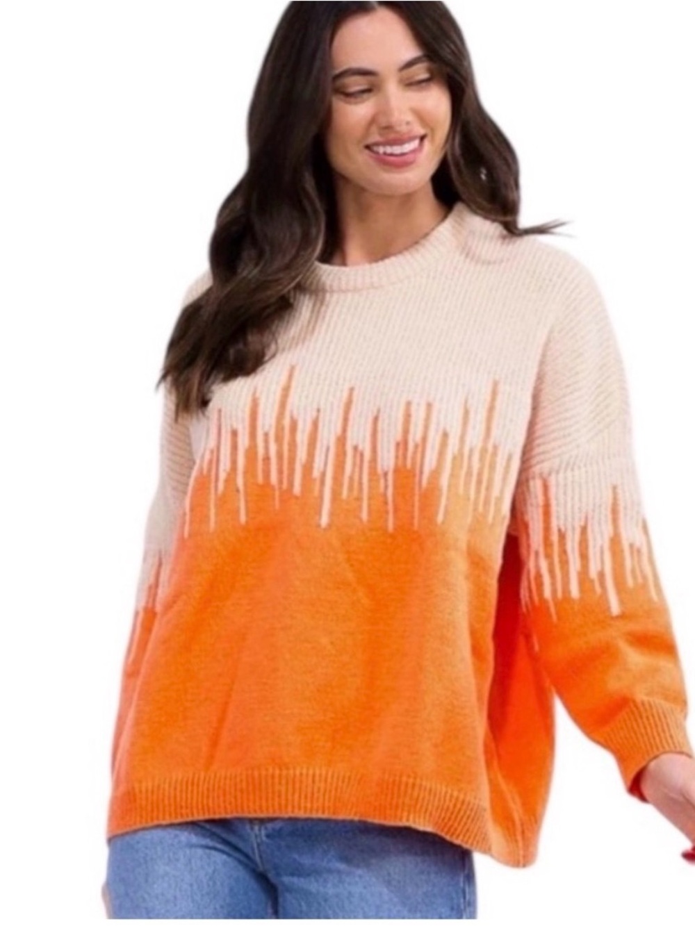 Vine & Love Orange and Cream Oversized Sweater